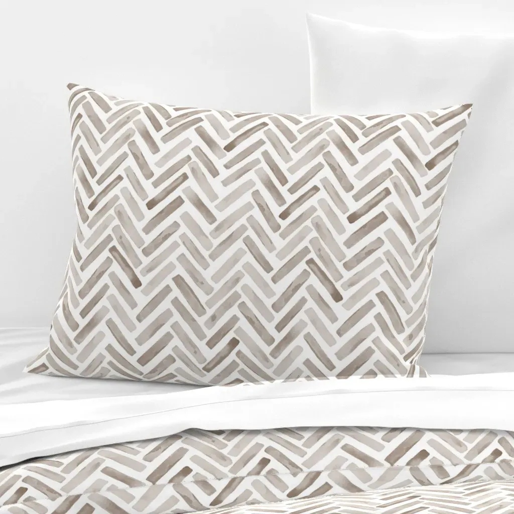 Watercolor Chevron Herringbone Standard Pillow - Taupe, Cotton Sateen product