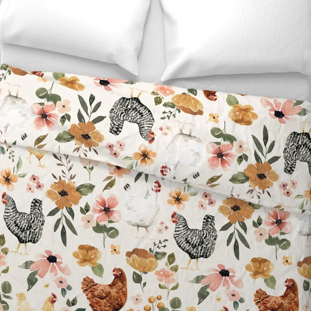 Watercolor Chicken Floral Duvet Cover - Off-White alternate view