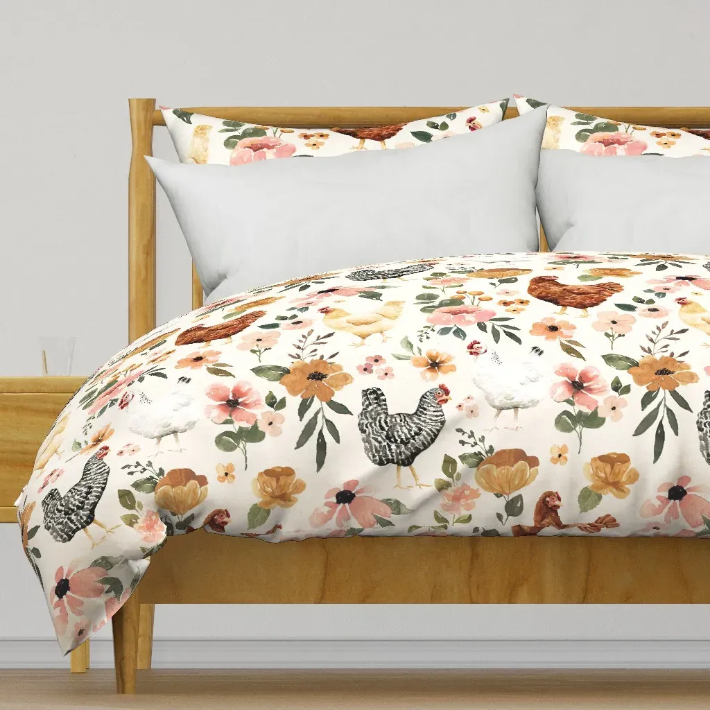 Watercolor Chicken Floral Duvet Cover - Off-White product