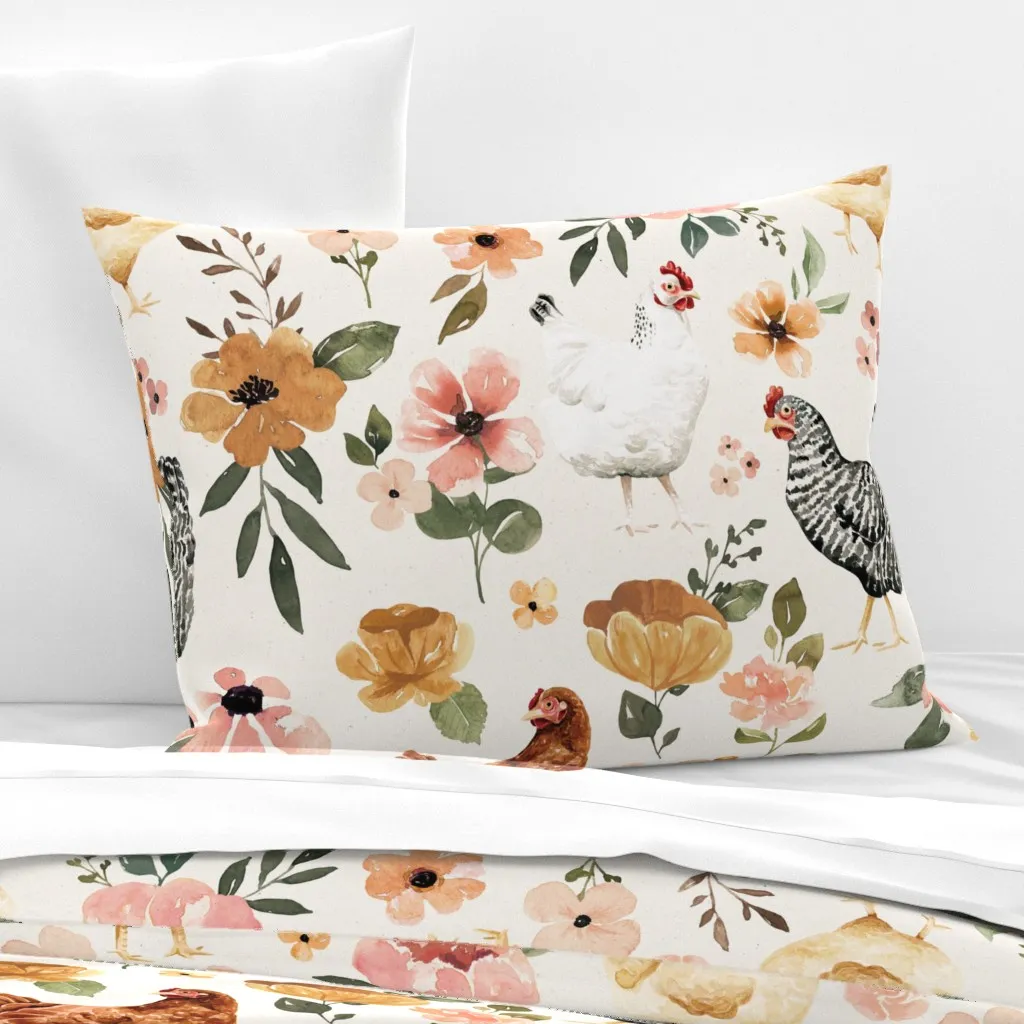 Watercolor Chicken Floral Standard Cushion Cover - Off-White, Cotton Sateen product