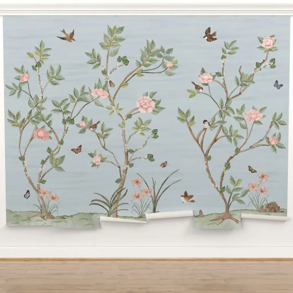 Watercolor Chinoiserie Peel and Stick Wall Mural - Soft Blue product