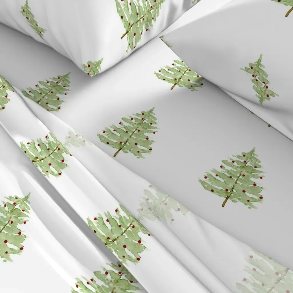 Watercolor Christmas Tree Twin Sheet Set - Green alternate view