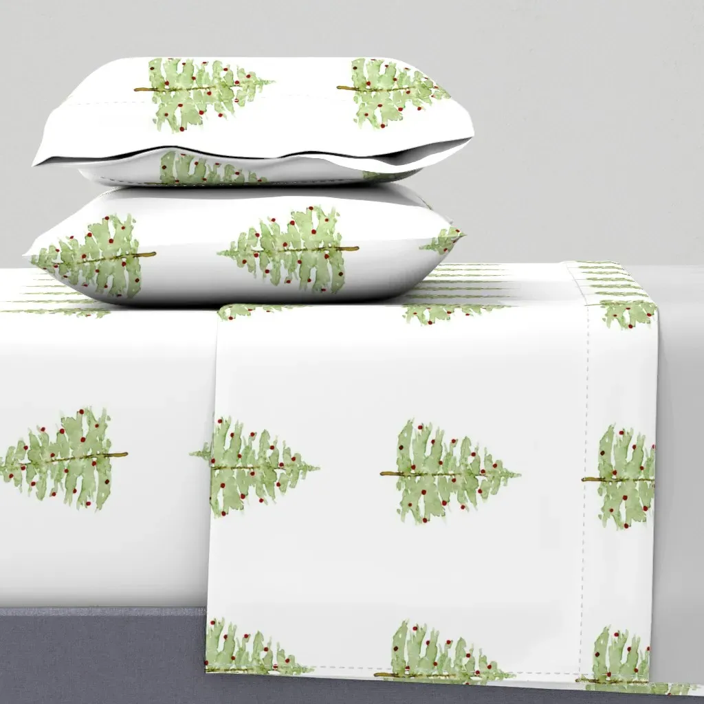 Watercolor Christmas Tree Twin Sheet Set - Green product