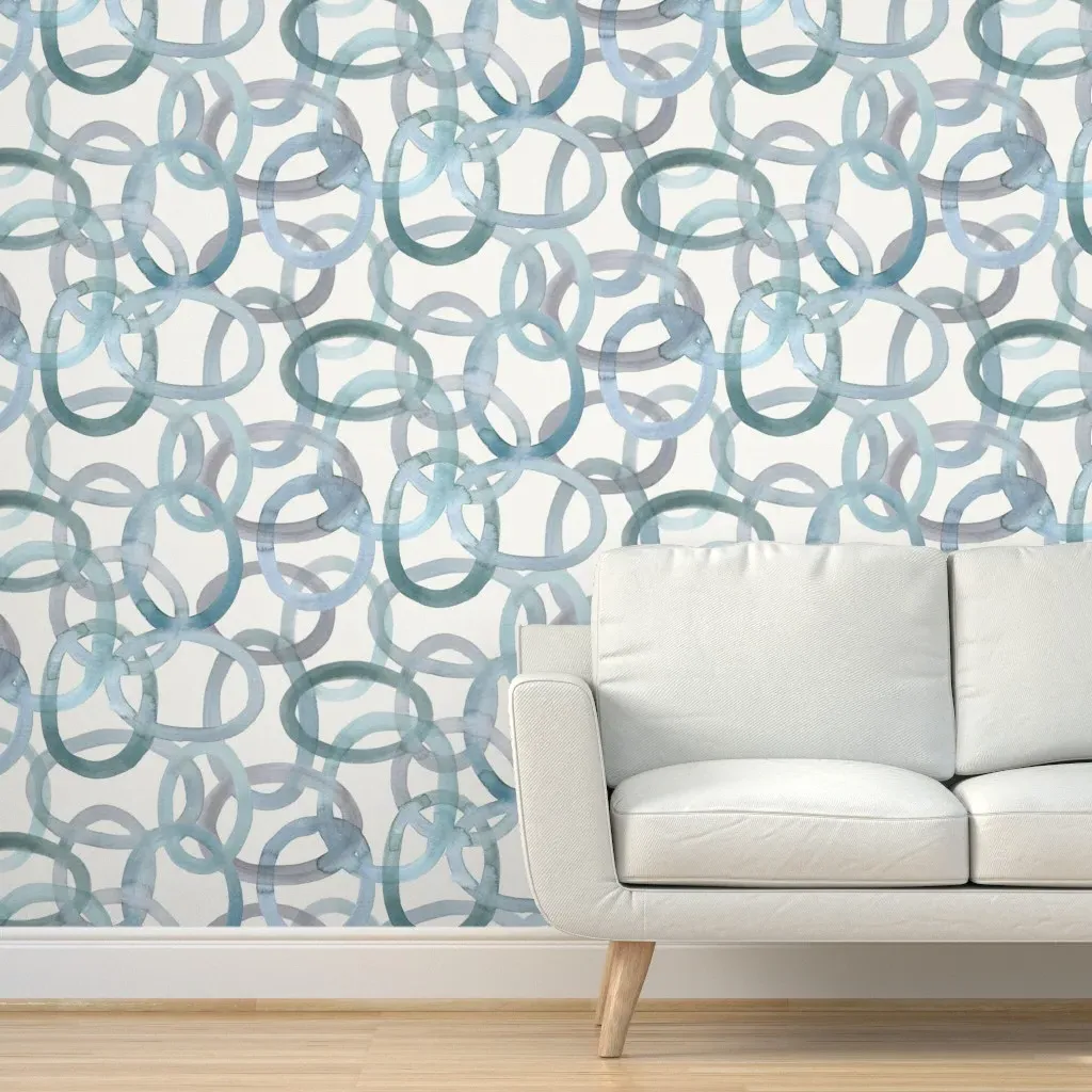 Watercolor Circles Peel and Stick Wallpaper - Green, Blue, Gray product