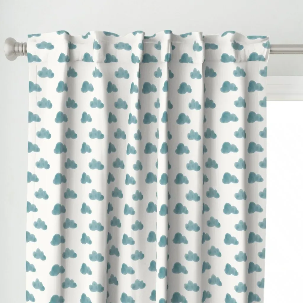 Watercolor Clouds Curtain Panel - Teal alternate view