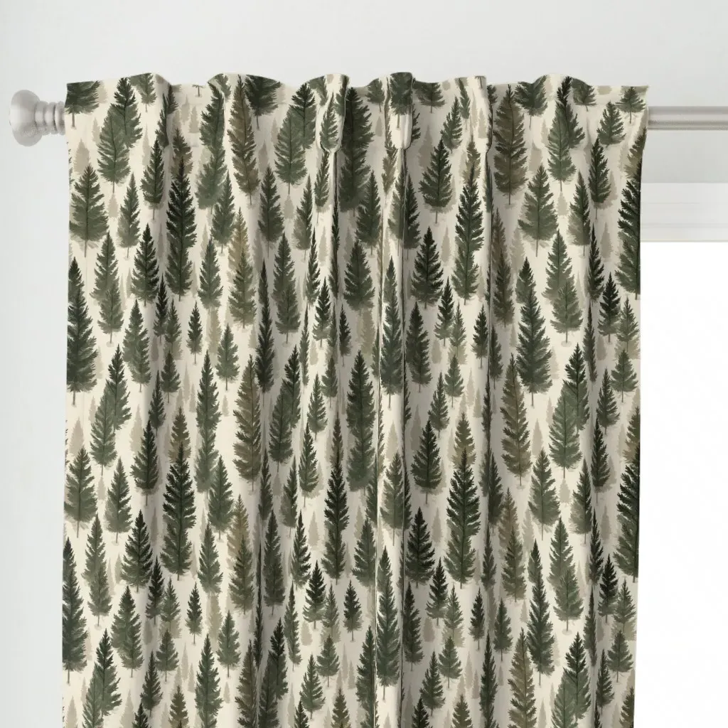Watercolor Coniferous Curtain Panel - Dark Green alternate view