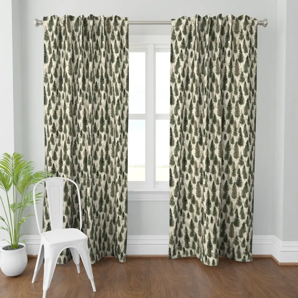 Watercolor Coniferous Curtain Panel - Dark Green product