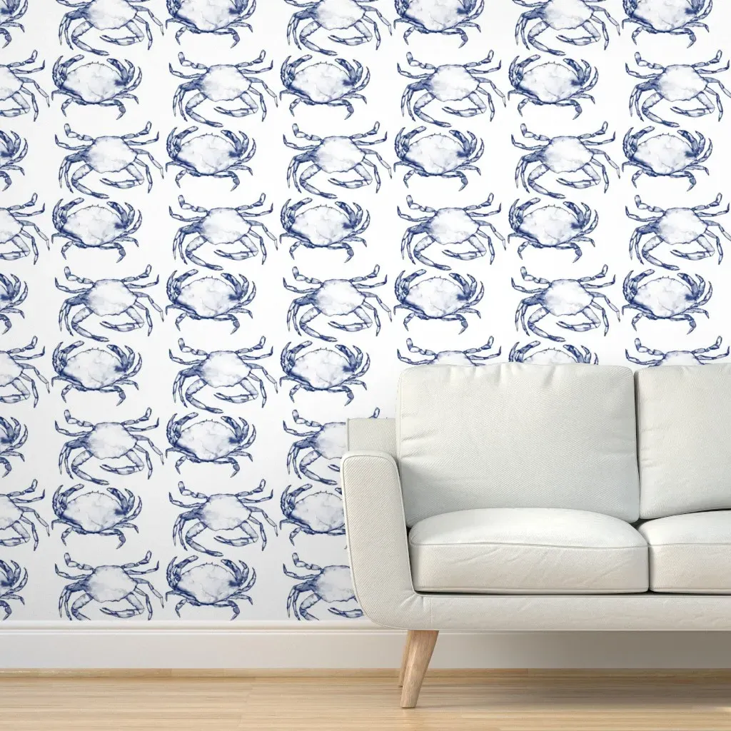 Watercolor Crabs Peel and Stick Wallpaper - Dark Navy Blue product