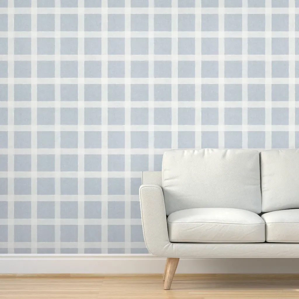 Watercolor Cream Plaid Peel and Stick Wallpaper - Light Blue product