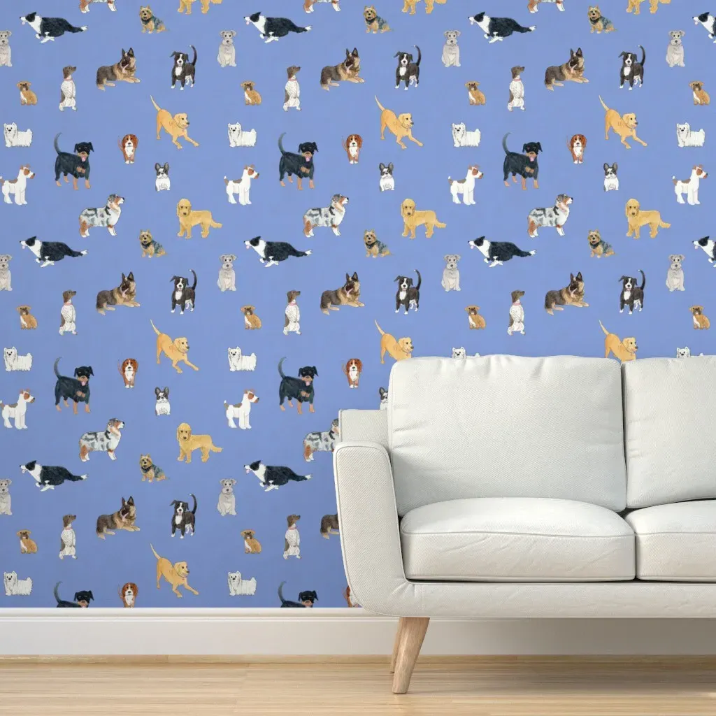 Watercolor Dogs Peel and Stick Wallpaper - Periwinkle product