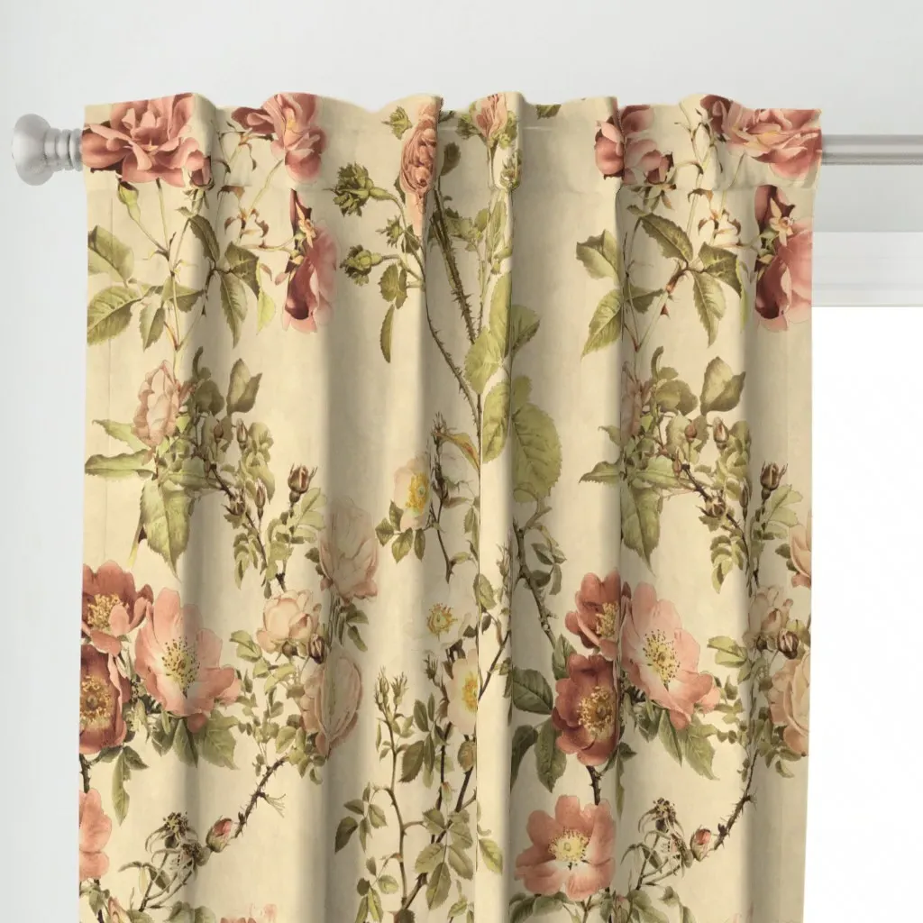 Watercolor English Rose Curtain Panel - Dusty Rose alternate view