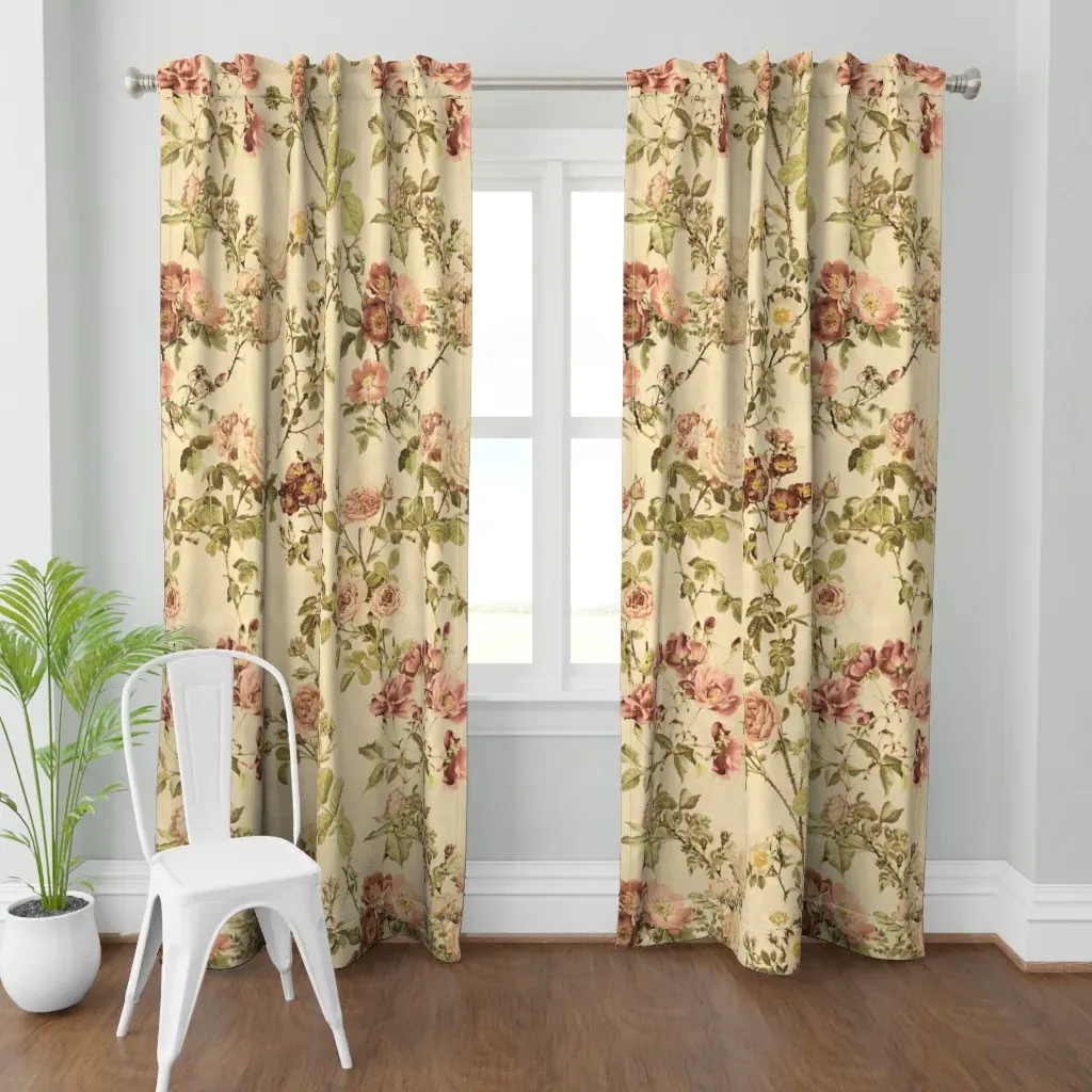 Watercolor English Rose Curtain Panel - Dusty Rose product