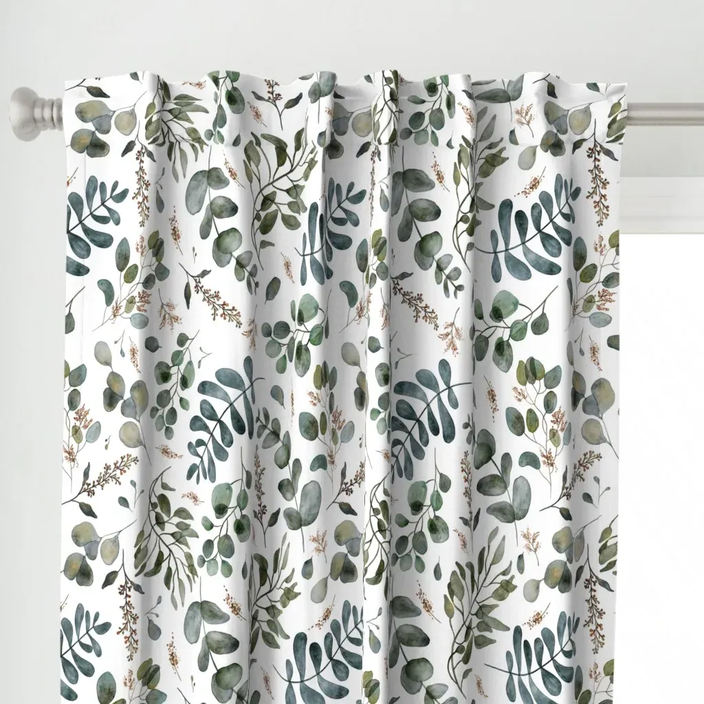 Watercolor Eucalyptus Curtain Panel - Dusty Green alternate view