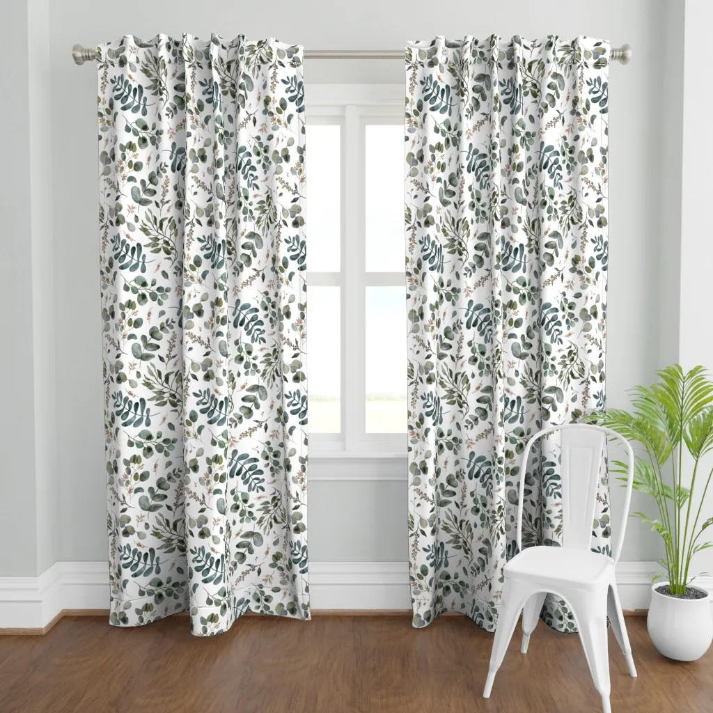Watercolor Eucalyptus Curtain Panel - Dusty Green product