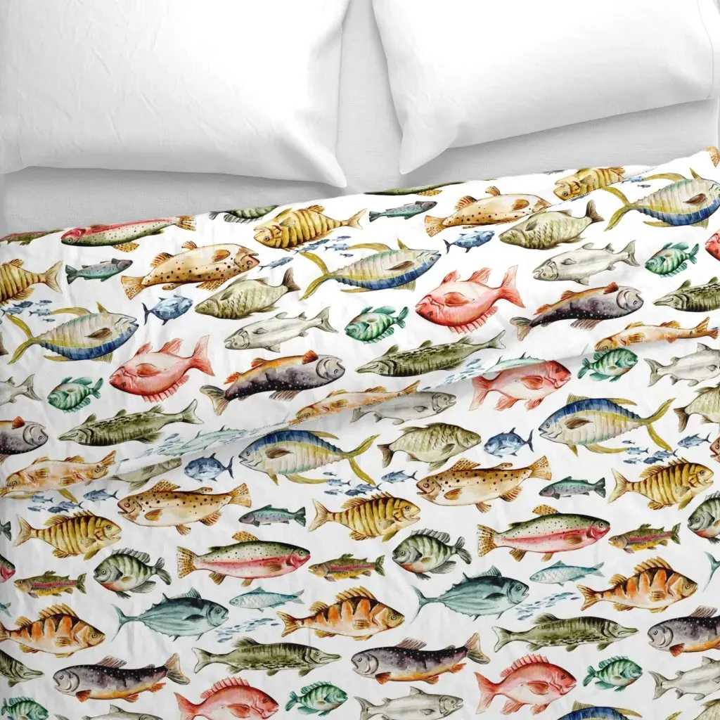 Watercolor Fish Large Duvet Cover - Blue alternate view