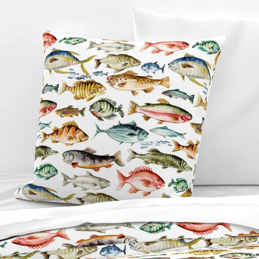 Watercolor Fish Large Euro Pillow Sham - Blue product