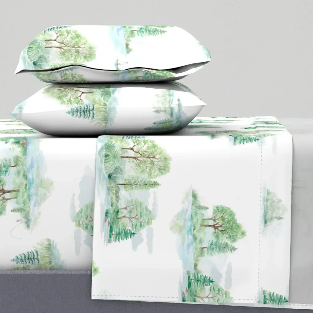 Watercolor Fishermen Toile Queen Sheet Set - Green product