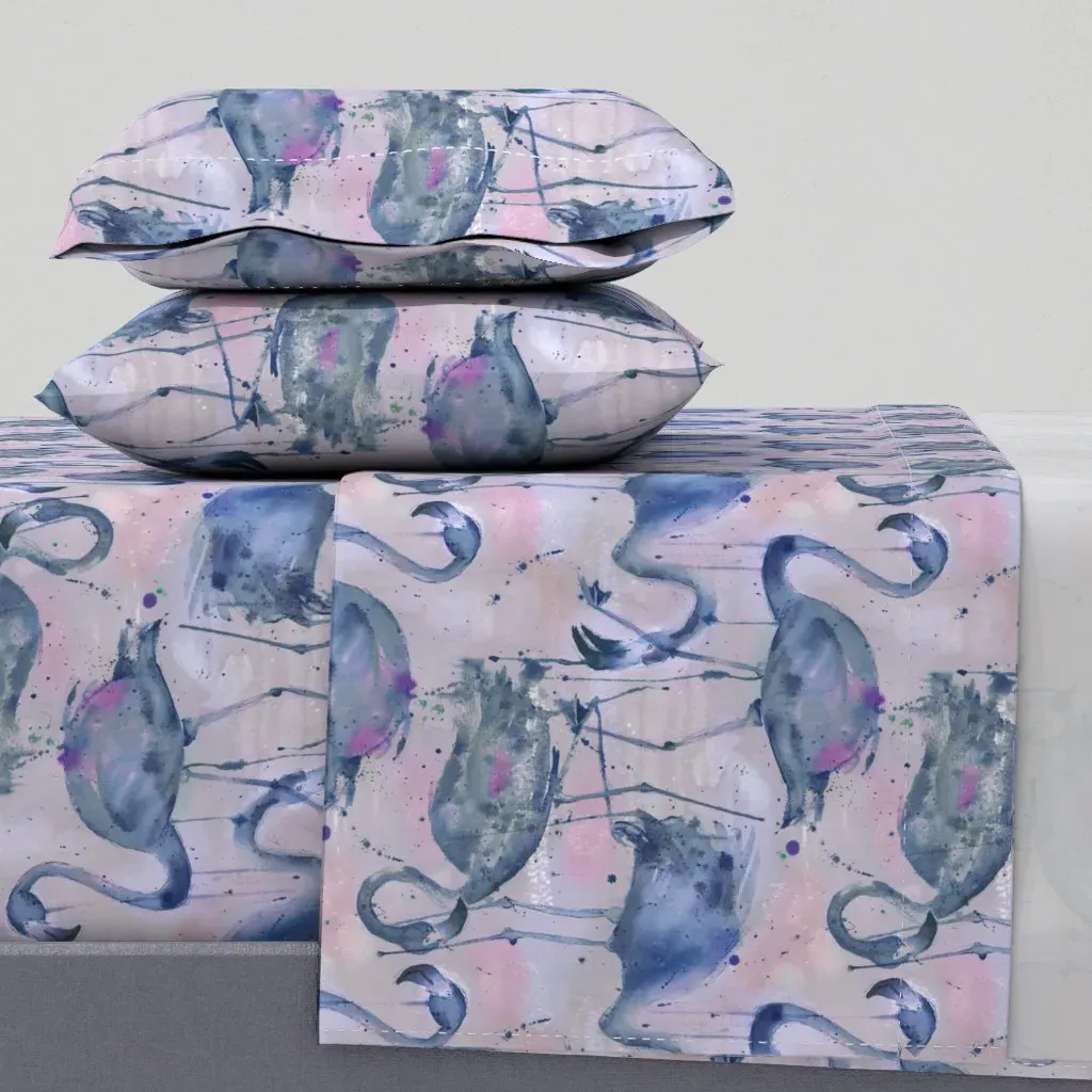 Watercolor Flamingos King Sheet Set - Blue product
