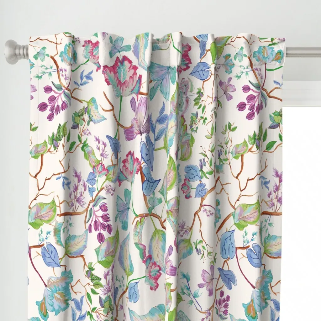 Watercolor Floral Dream Curtain Panel - Light Blue alternate view