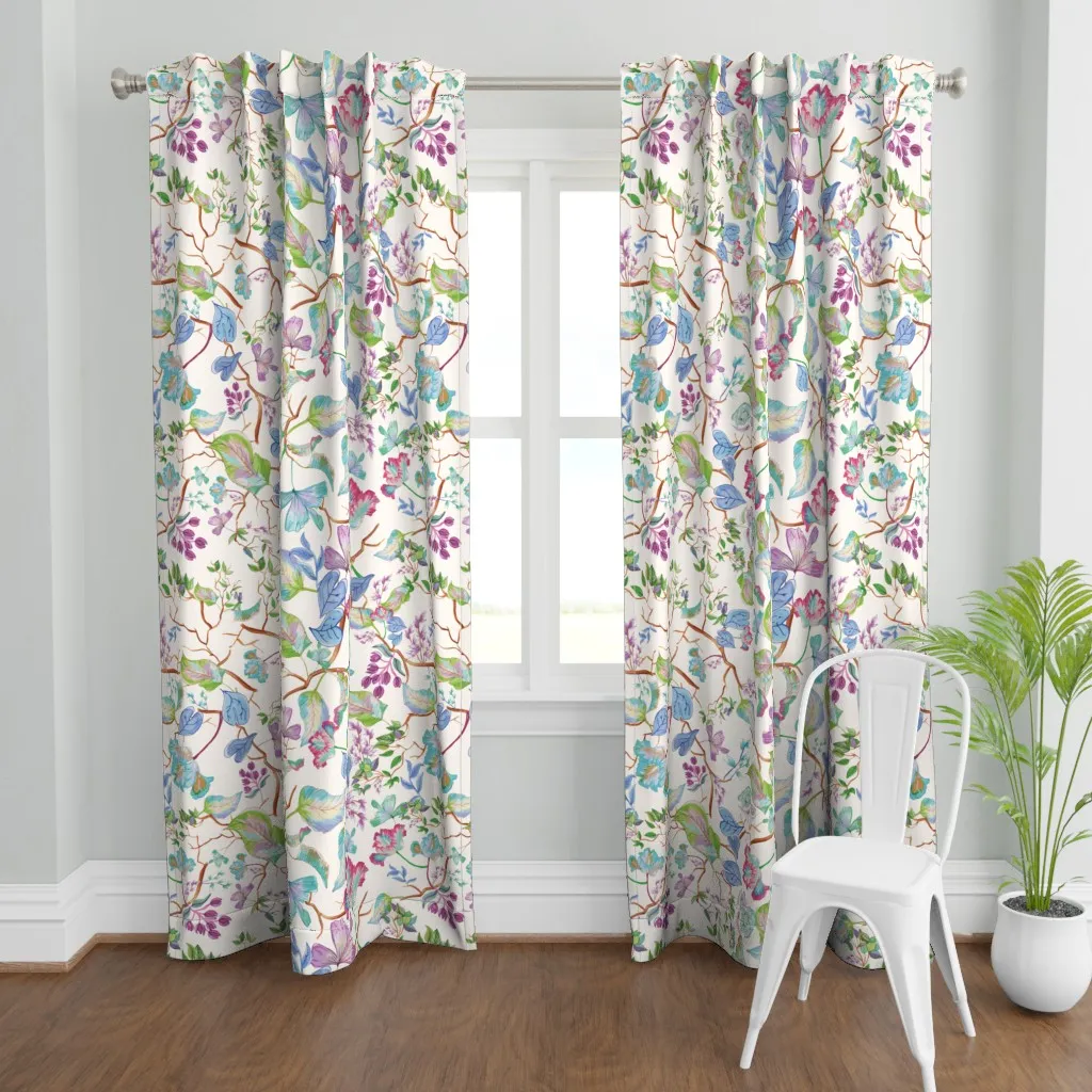 Watercolor Floral Dream Curtain Panel - Light Blue product