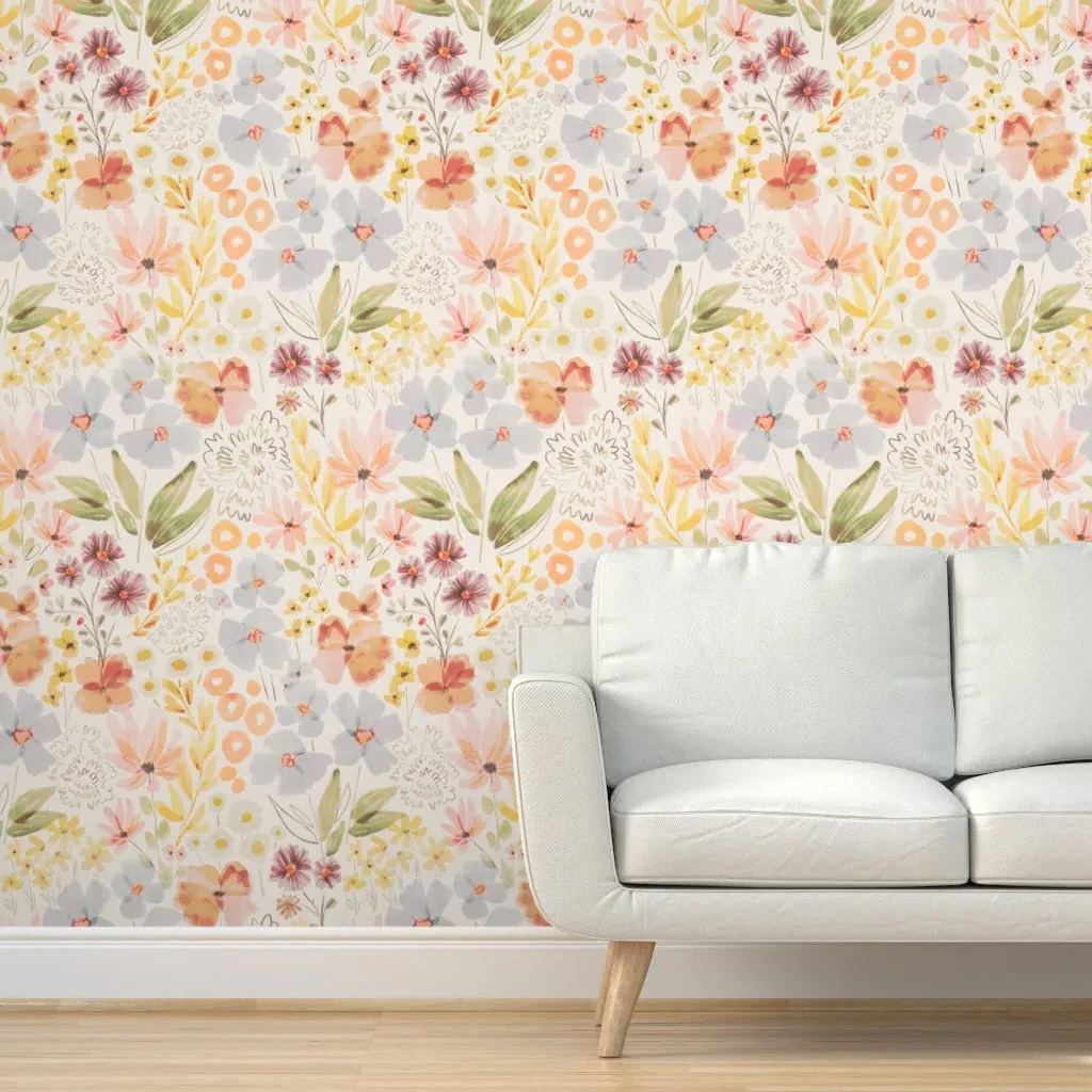 Watercolor Floral Garden Peel and Stick Wallpaper - Pale Pink product