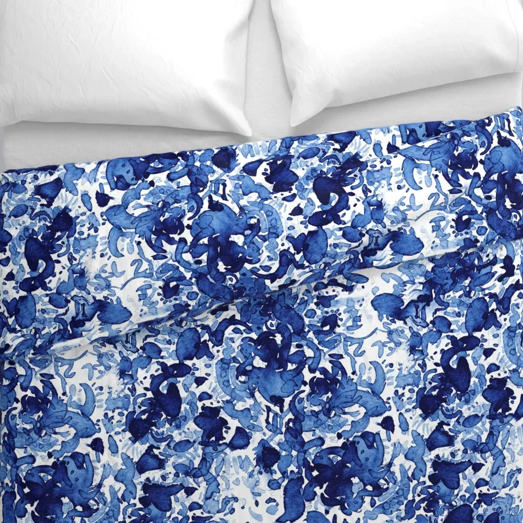 Watercolor Floral Painted Duvet Cover - Indigo alternate view