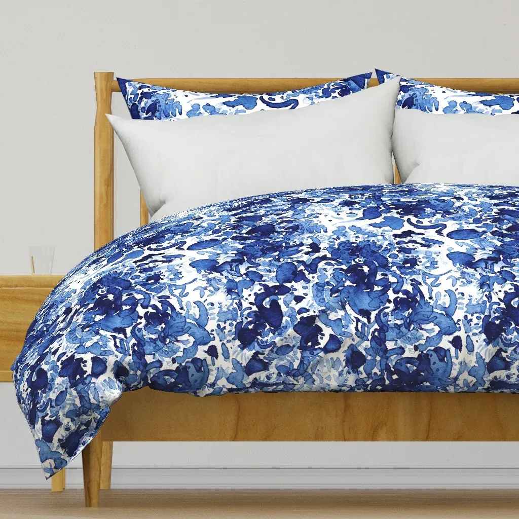 Watercolor Floral Painted Duvet Cover - Indigo product
