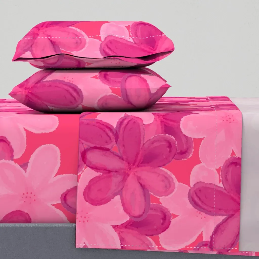 Watercolor Floral Pansy Cal King Sheet Set - Pink product