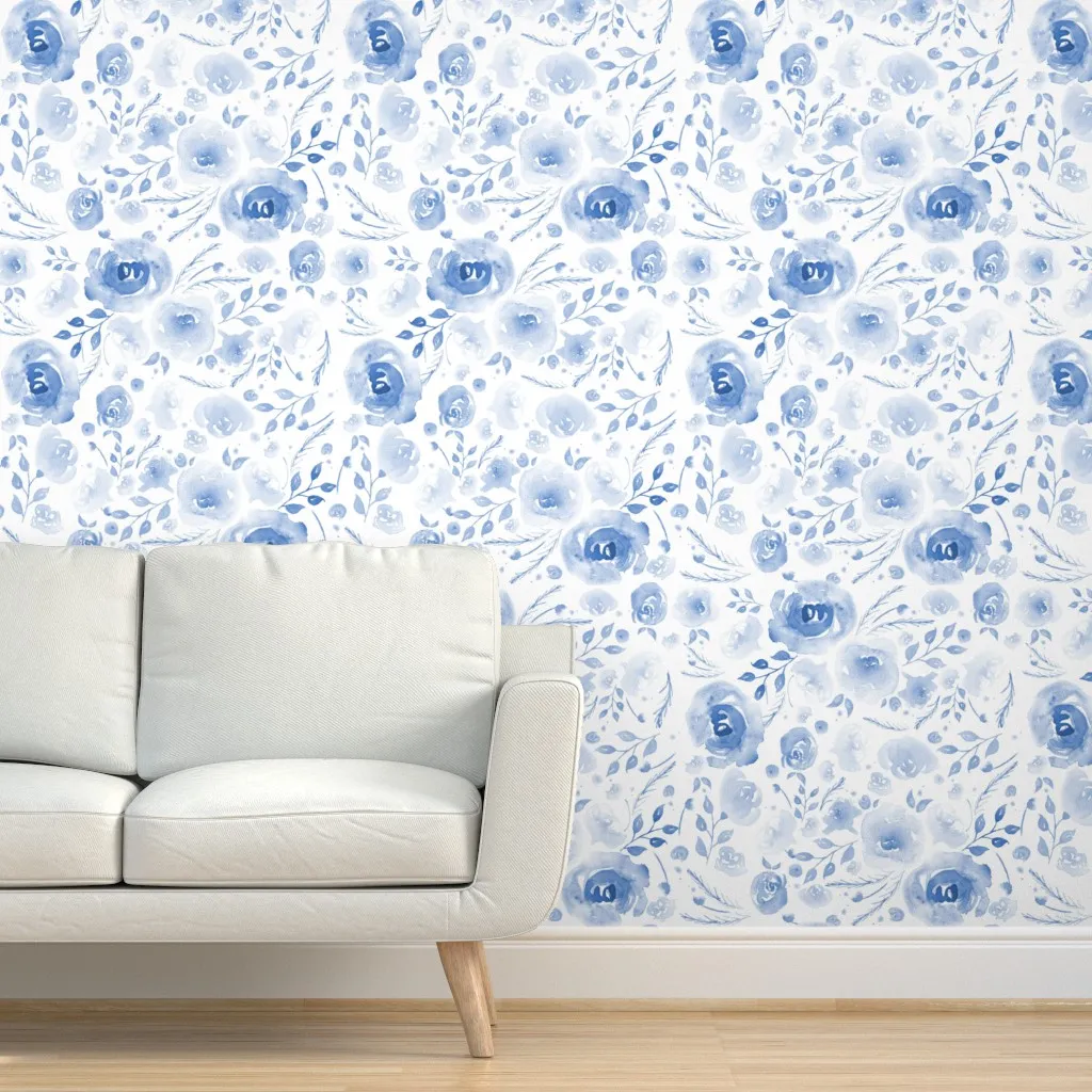 Watercolor Floral Peel and Stick Wallpaper - Light Blue product