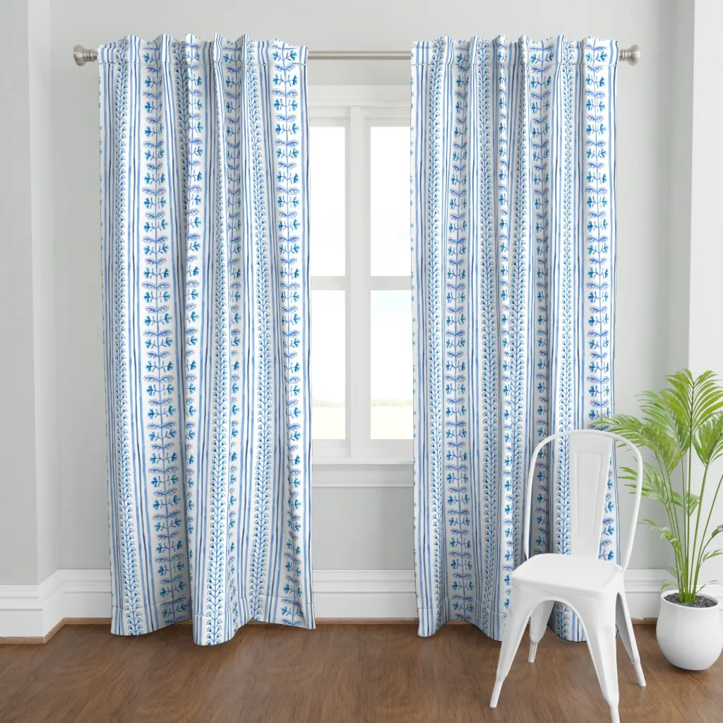Watercolor Floral Stripe Curtain Panel - Blue product