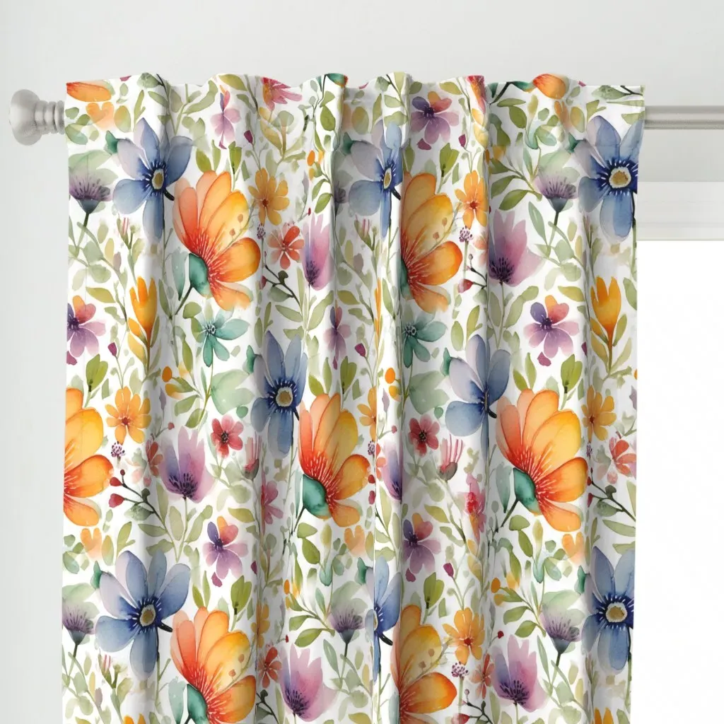 Watercolor Flowers Curtain Panel - Orange alternate view