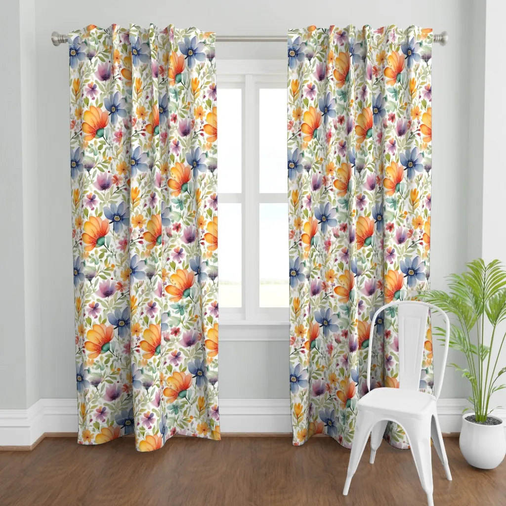 Watercolor Flowers Curtain Panel - Orange product