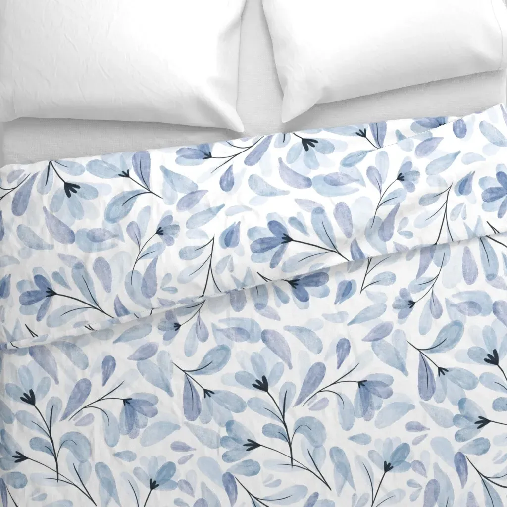 Watercolor Flowers Duvet Cover - Blue alternate view