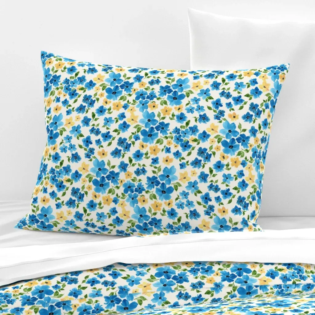 Watercolor Flowers Standard Cushion Cover - Blue, Cotton Sateen product