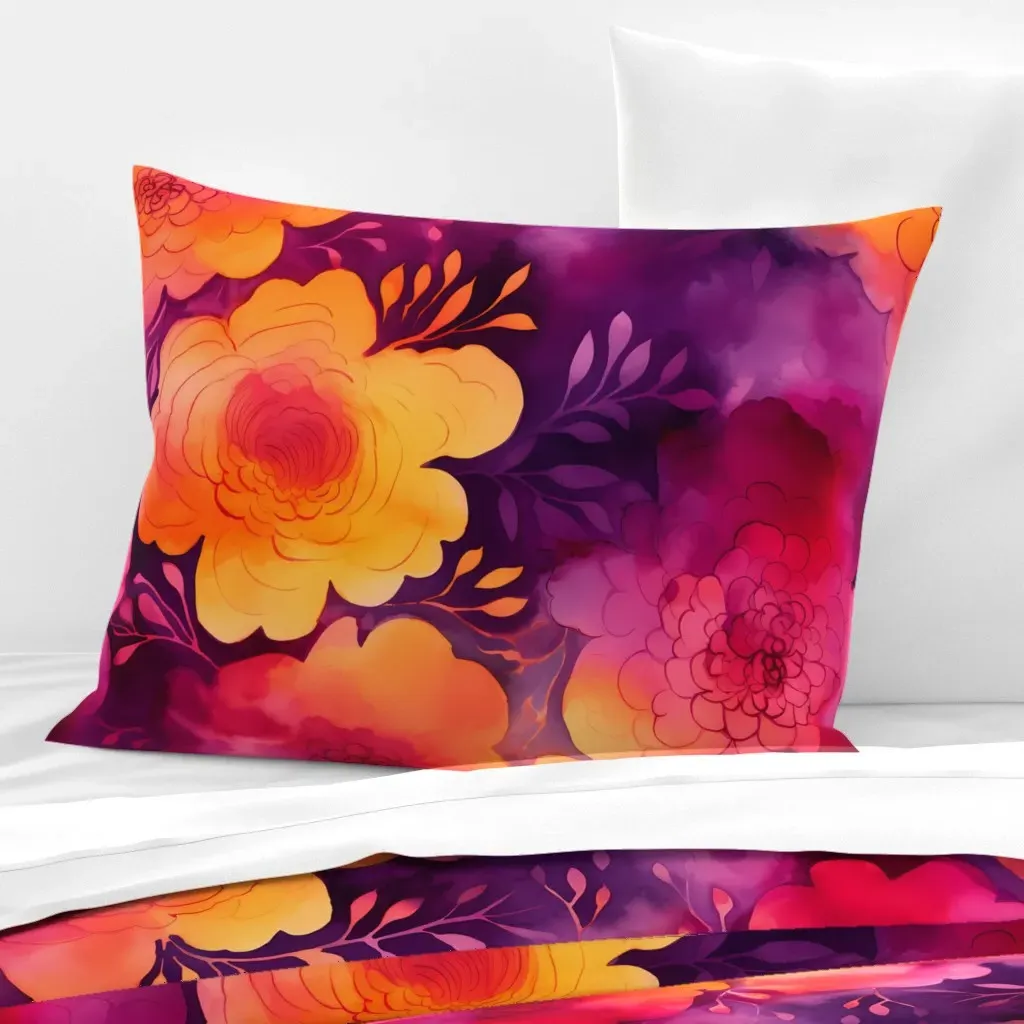 Watercolor Flowers Standard Knife Edge Pillow - Orange, Cotton Sateen product