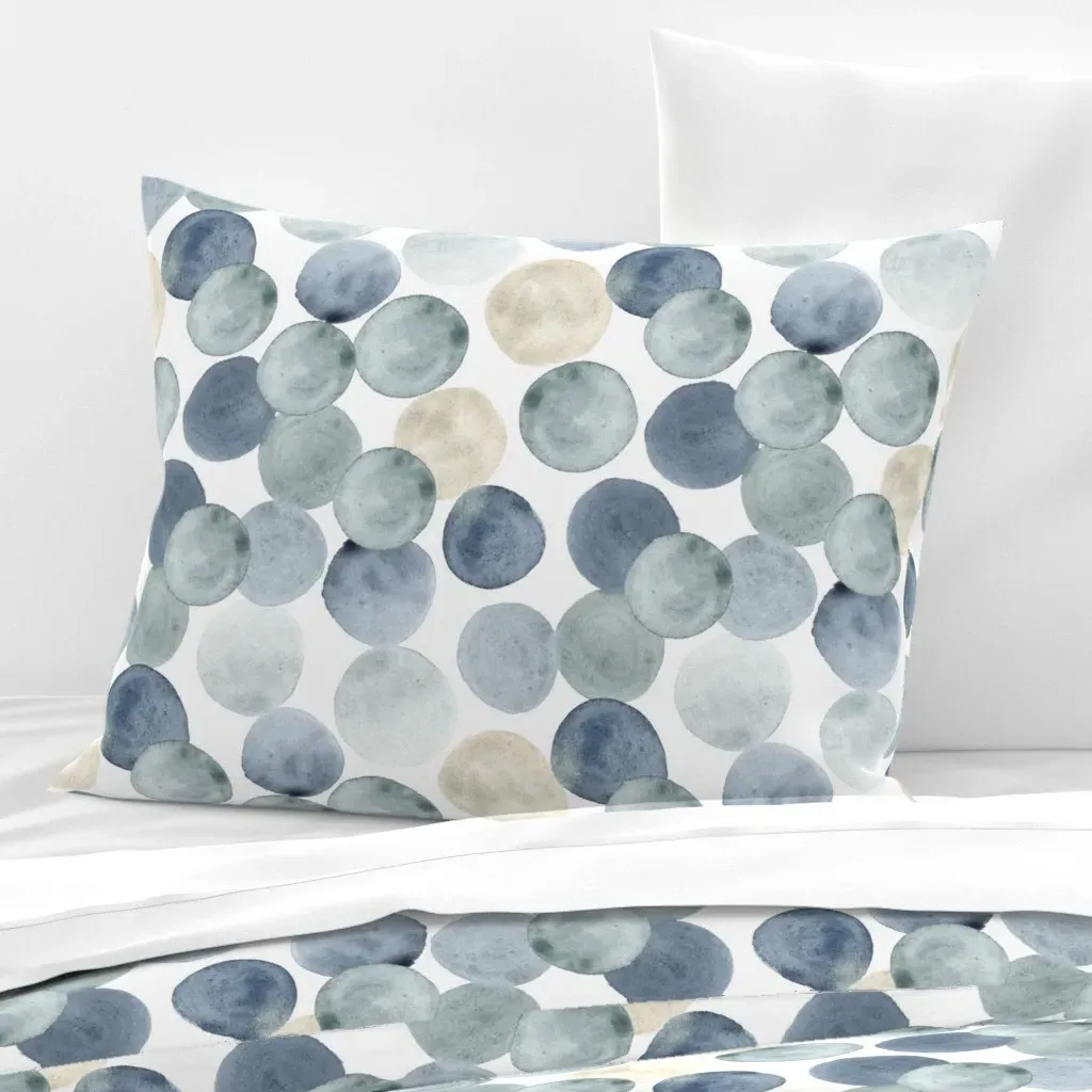Watercolor Flowy Dots Standard Knife Edge Pillow - Dusty Blue, Cotton Sateen product