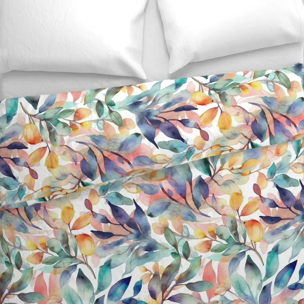 Watercolor Foliage Duvet Cover - Teal alternate view