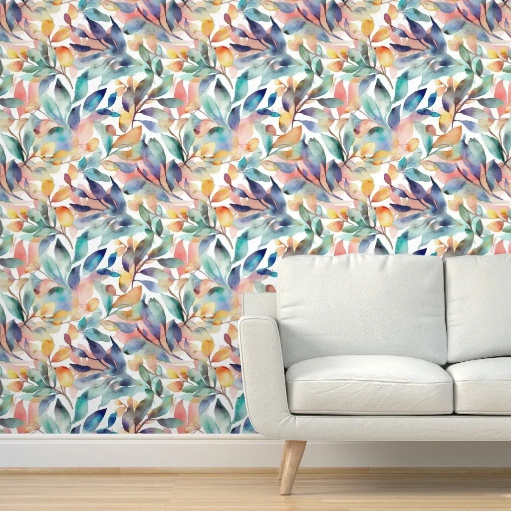 Watercolor Foliage Peel and Stick Wallpaper - Teal product