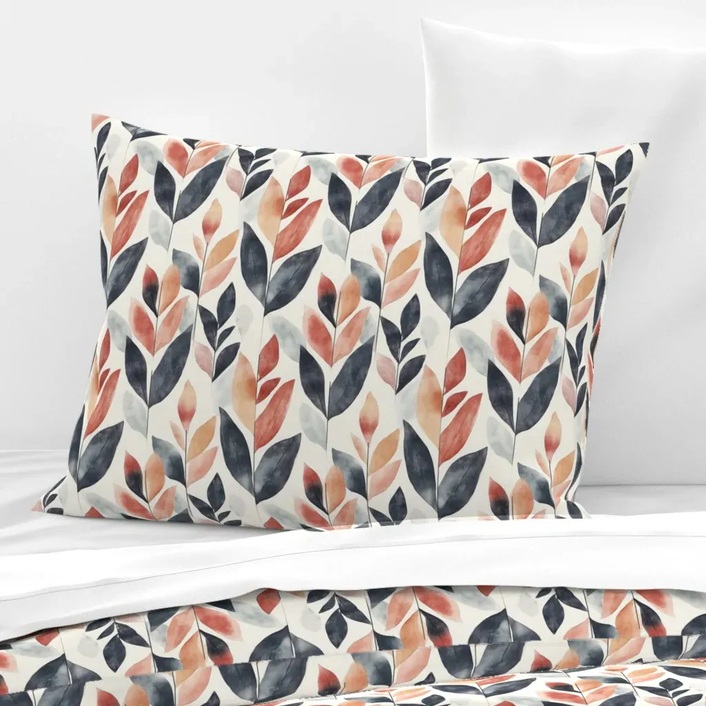 Watercolor Foliage Standard Knife Edge Cushion Cover - Blue, Cotton Sateen product