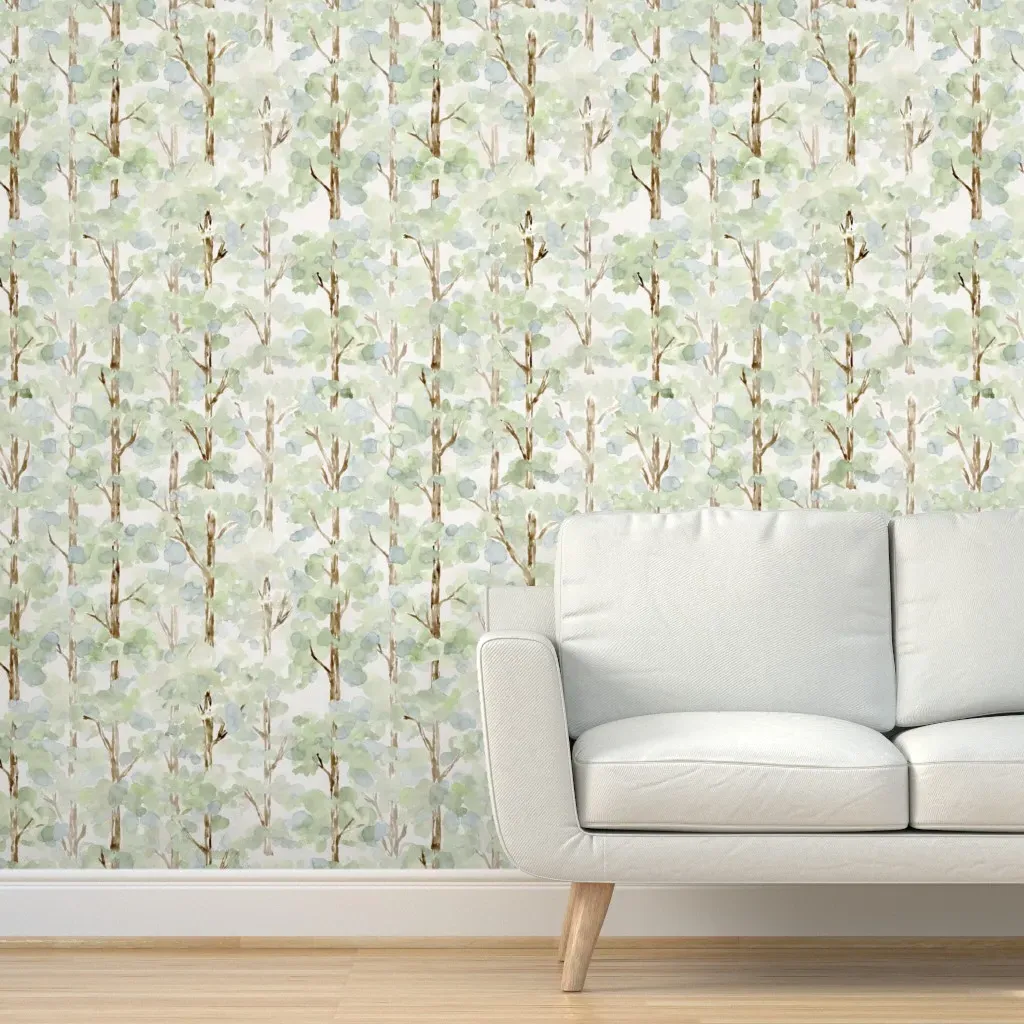 Watercolor Forest In Mist Peel and Stick Wallpaper - Light Green product