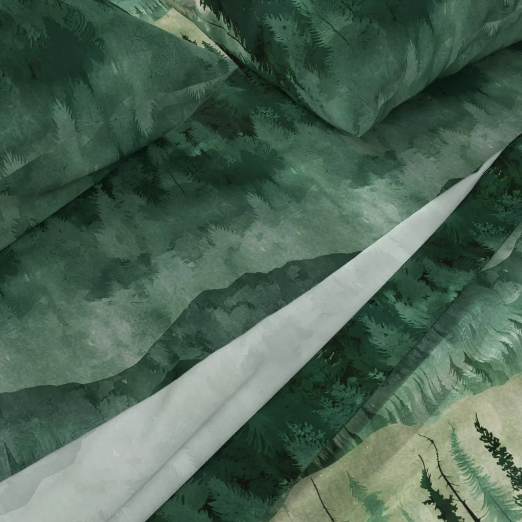 Watercolor Forest Pine Trees Queen Sheet Set - Dark Green alternate view