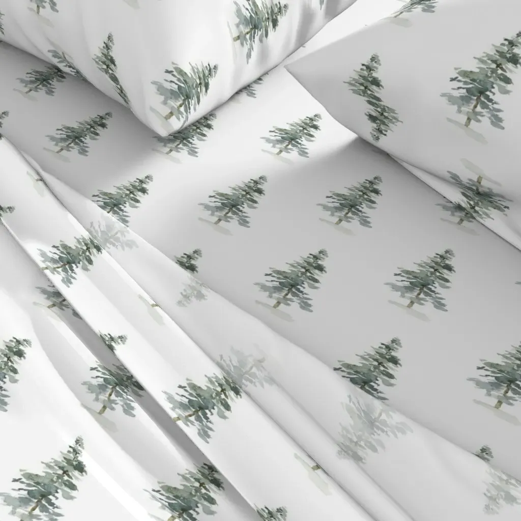 Watercolor Forest Trees King Sheet Set - Sage Green alternate view