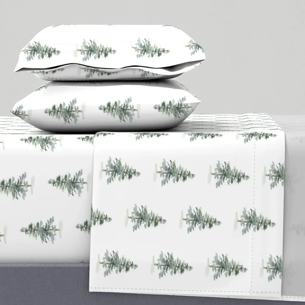 Watercolor Forest Trees King Sheet Set - Sage Green product