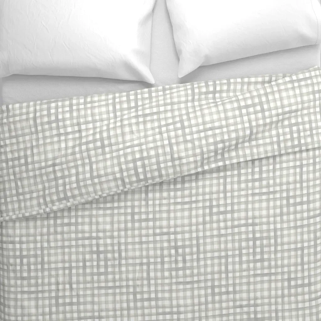 Watercolor Gingham Cool Duvet Cover - White alternate view