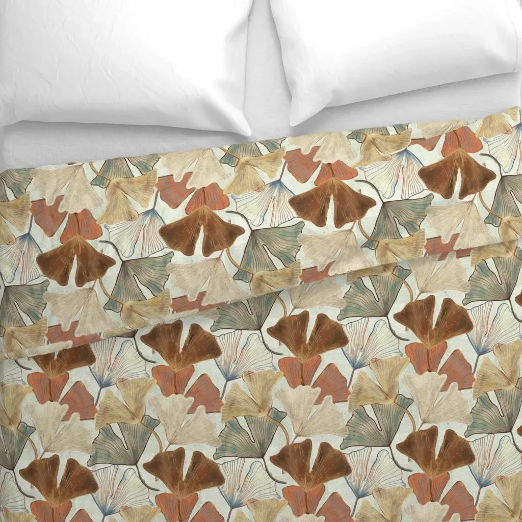 Watercolor Ginkgo Low Duvet Cover - Beige alternate view