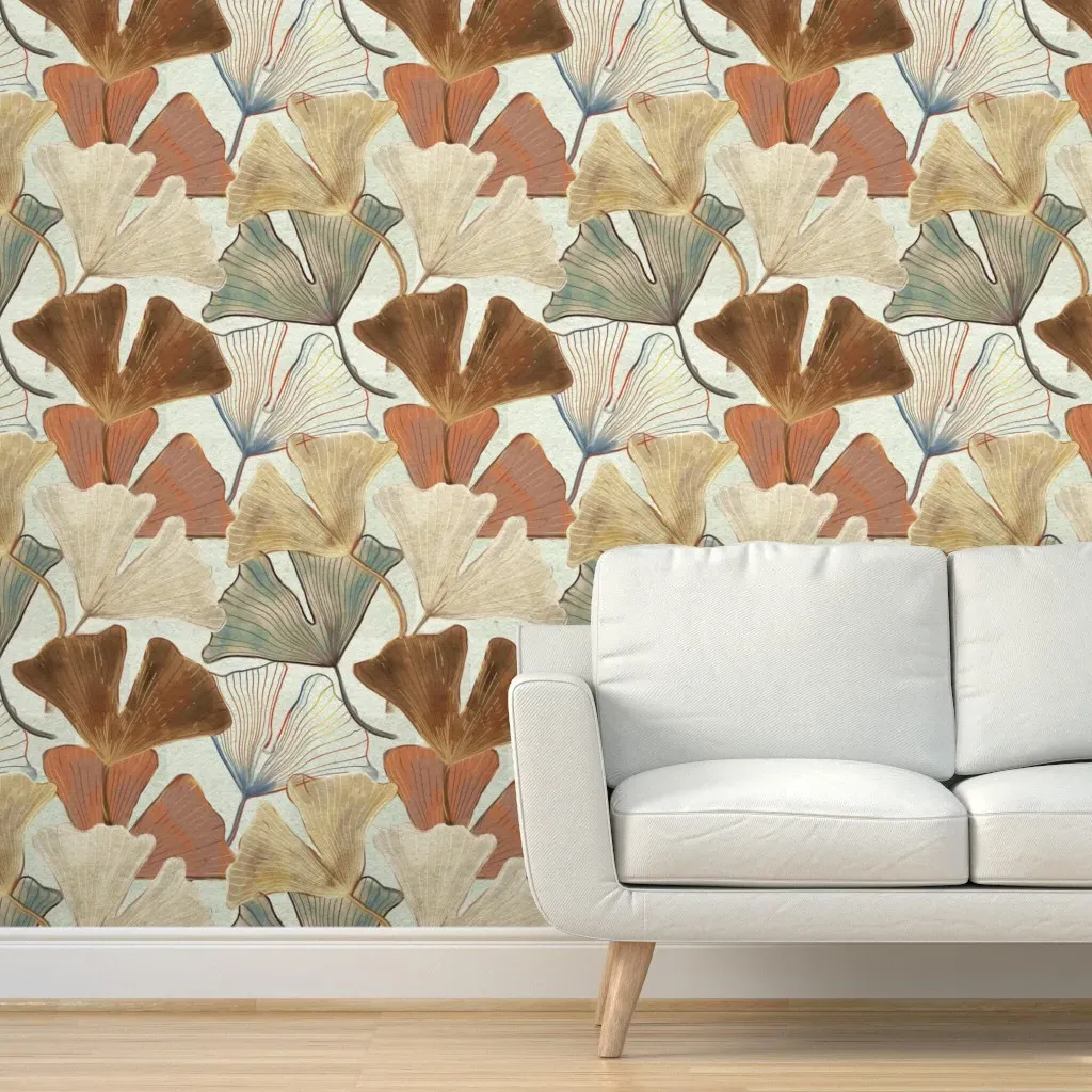 Watercolor Ginkgo Peel and Stick Wallpaper - Beige product