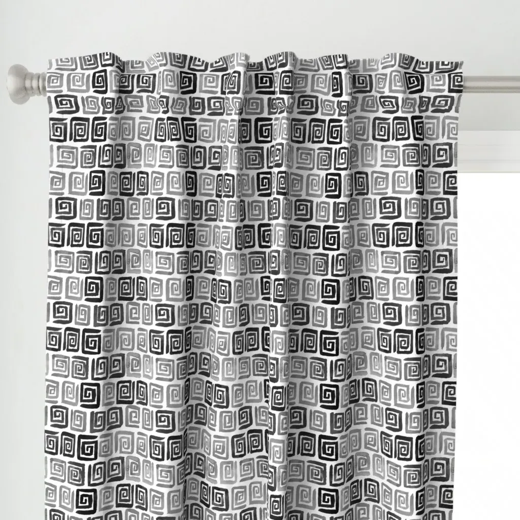 Watercolor Greek Key Curtain Panel - Black alternate view