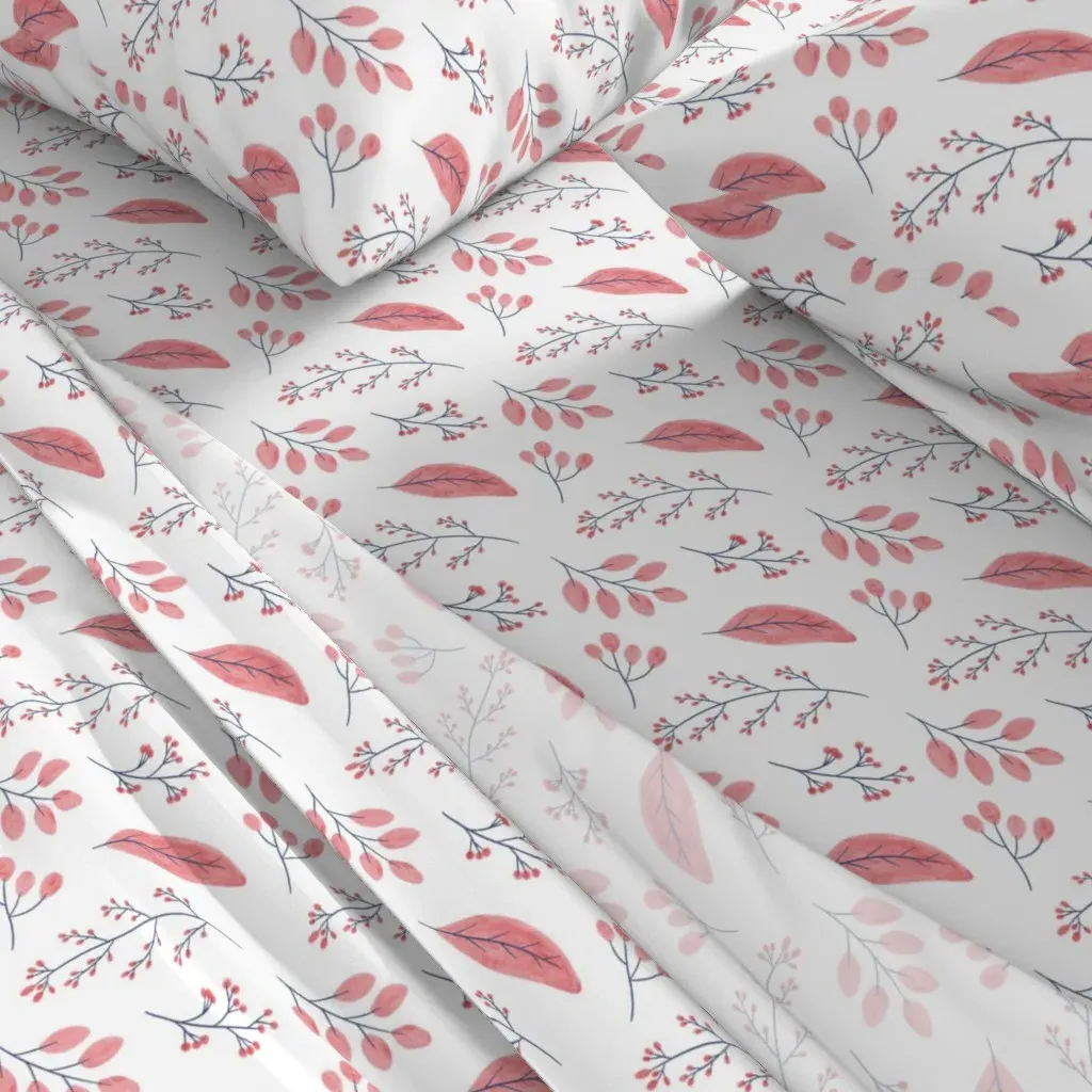 Watercolor Greenery And Leaves Queen Sheet Set - Pink alternate view