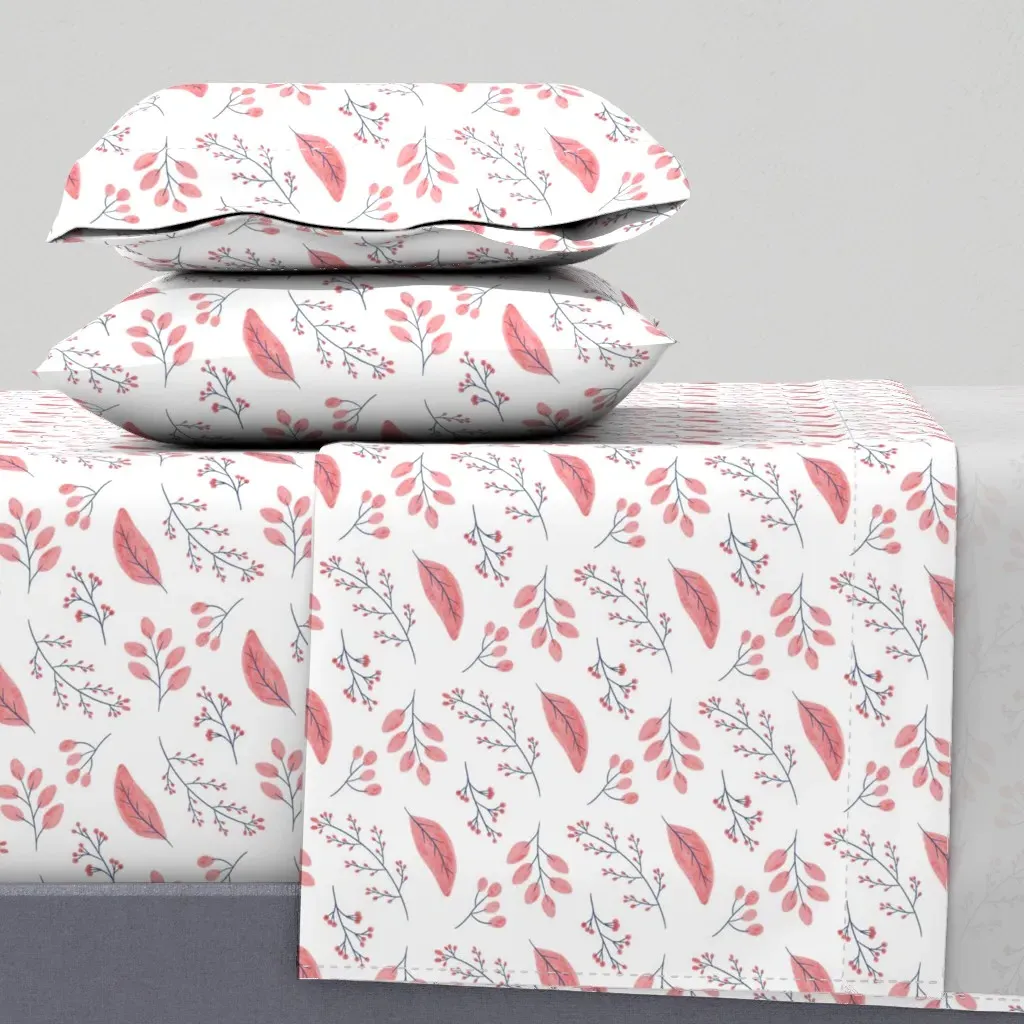 Watercolor Greenery And Leaves Queen Sheet Set - Pink product