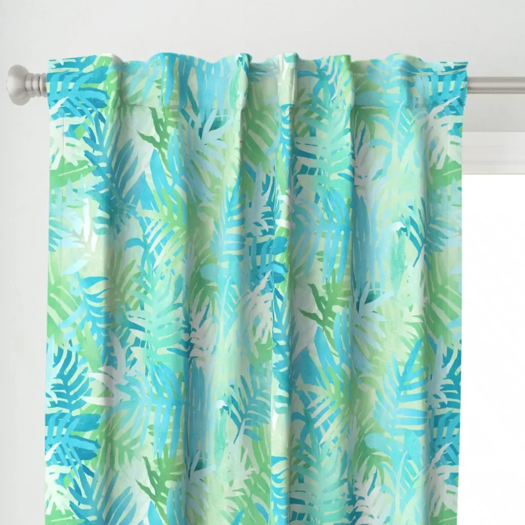 Watercolor Hawaiian Ferns Curtain Panel - Blue alternate view
